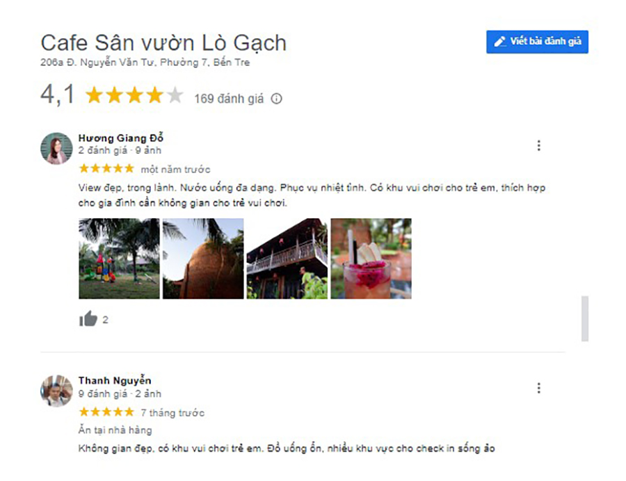 Đ&aacute;nh gi&aacute; v&agrave; xếp hạng của một qu&aacute;n c&agrave; ph&ecirc; với h&igrave;nh ảnh về cảnh vật v&agrave; đồ uống.