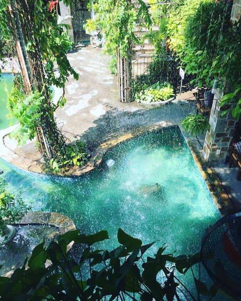 Hồ nước nhỏ trong khu vườn xanh tươi, &aacute;nh s&aacute;ng chiếu qua tạo n&ecirc;n khung cảnh tươi m&aacute;t v&agrave; &ecirc;m đềm.