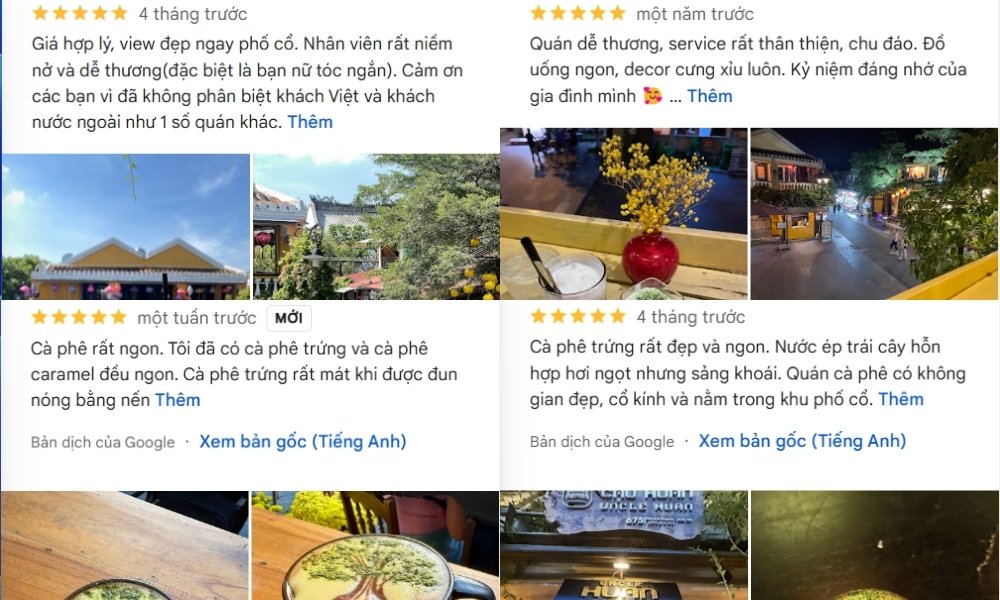 Khám Phá Hơn 10 Quán Cafe Đẹp Ở Hội An Cho Góc Sống Ảo Triệu Like 18 Hình ảnh chụp đánh giá quán cà phê với hình ảnh món ăn, đồ uống và cảnh quan xung quanh quán.