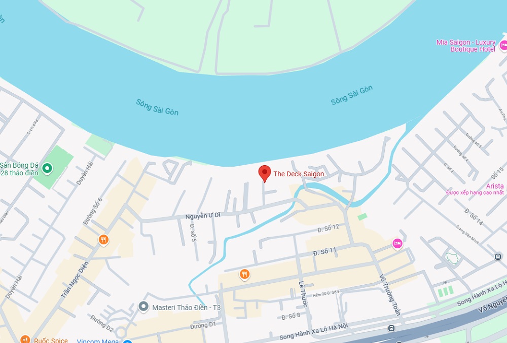 Khám Phá Những Quán Cafe View Sông Sài Gòn Đẹp Nhất Không Thể Bỏ Lỡ 6 Bản đồ khu vực quận 2, Thành phố Hồ Chí Minh, với vị trí nổi bật gần sông Sài Gòn.