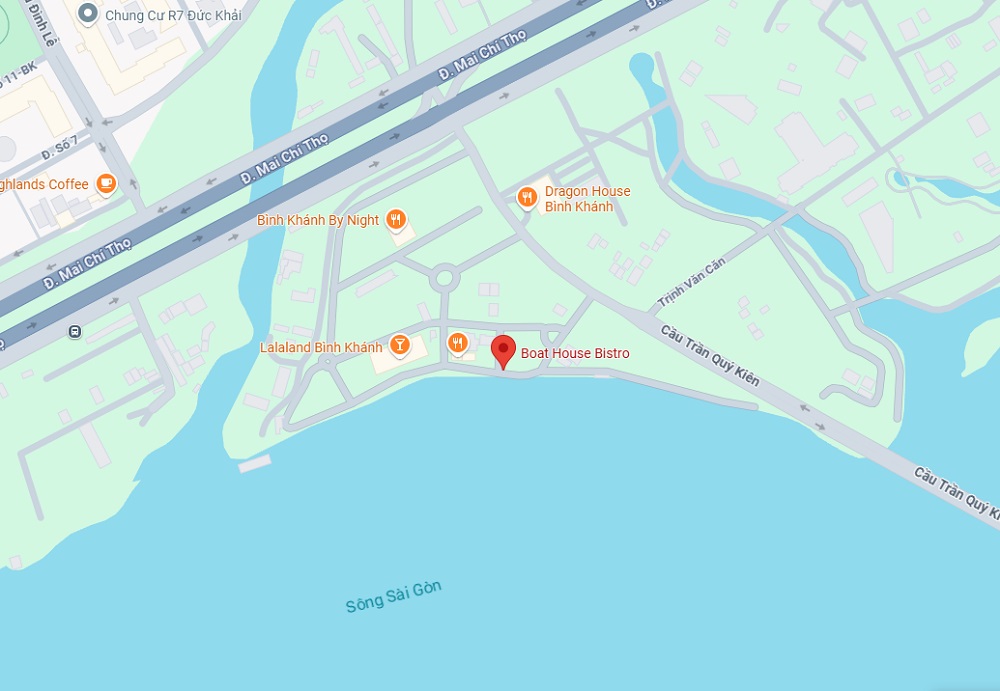 Khám Phá Những Quán Cafe View Sông Sài Gòn Đẹp Nhất Không Thể Bỏ Lỡ 4 Bản đồ khu vực ven sông Sài Gòn với các địa điểm ăn uống và đường đi xung quanh.