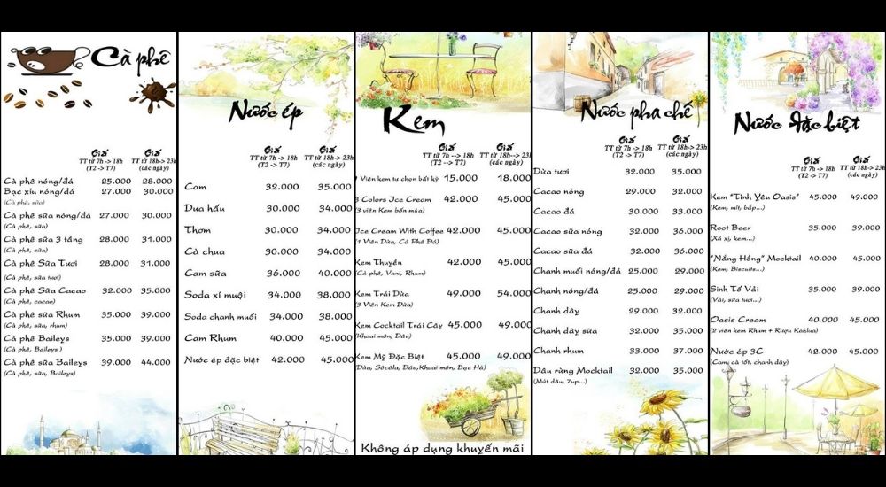 Khám Phá 10 Quán Cafe Gò Vấp Với Góc "Hidden Gem" Độc Đáo 19 Thực đơn quán cà phê với các loại cà phê, nước ép, kem, nước pha chế và nước đặc biệt cùng giá cả.