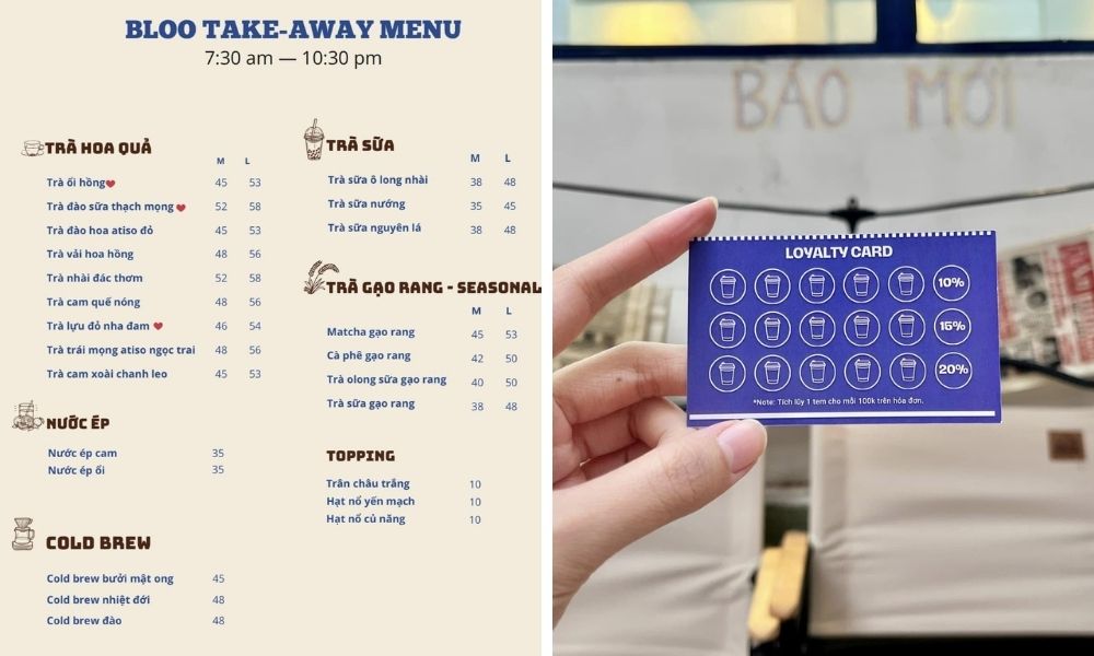 Khám Phá Top Quán Cafe Hấp Dẫn Trên Đường Nguyễn Chí Thanh - Điểm Đến Thú Vị 16 Thực đơn đồ uống với các loại trà, nước ép, kèm thẻ khách hàng thân thiết tích điểm giảm giá.
