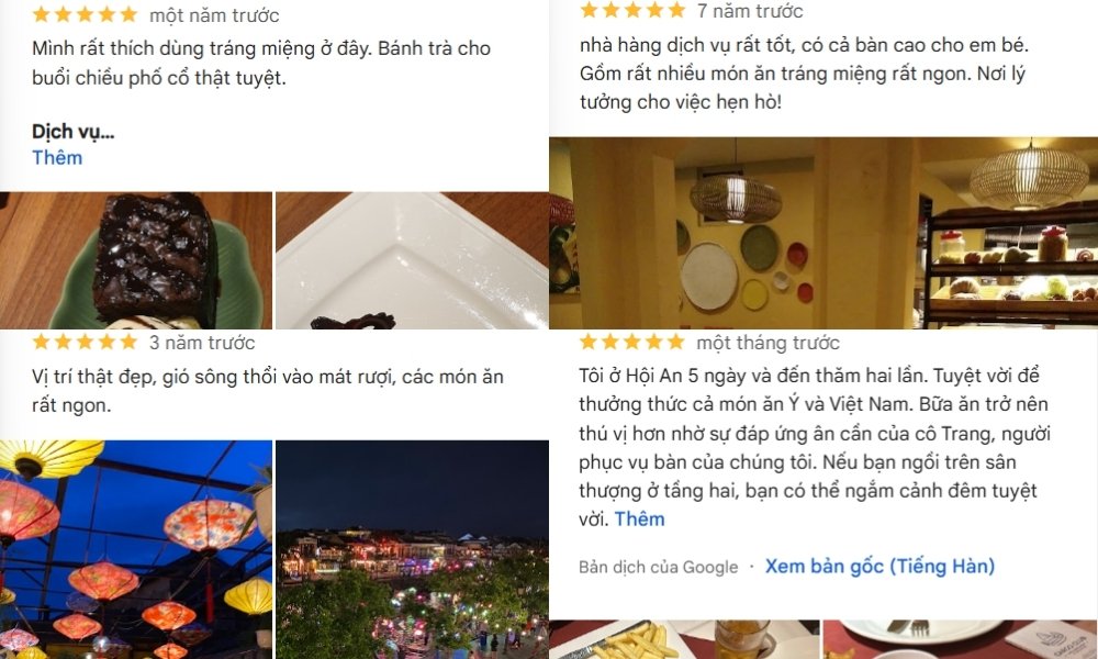 Khám Phá Hơn 10 Quán Cafe Đẹp Ở Hội An Cho Góc Sống Ảo Triệu Like 14 Đánh giá nhà hàng với hình ảnh món tráng miệng, không gian trang trí đèn lồng và cảnh đêm Hội An.