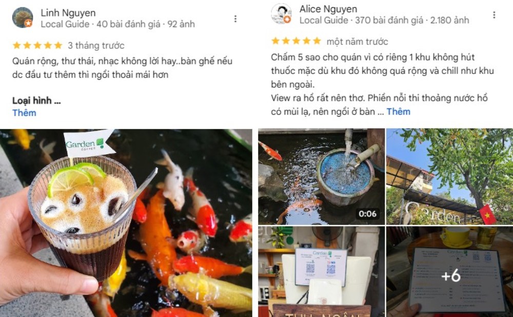 Khám Phá Garden Coffee Đội Cấn: Không Gian Yên Tĩnh Giữa Lòng Thủ Đô 12 Đánh giá quán cà phê với hình ảnh ly cà phê, hồ cá koi, và không gian ngoài trời nhiều cây xanh.