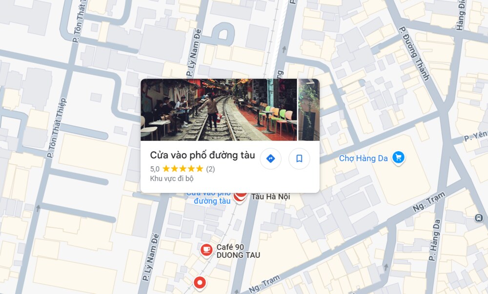Khám Phá Phố Đường Tàu Phùng Hưng: Trải Nghiệm Cà Phê Độc Đáo Tại Hà Nội 4 Bản đồ hiển thị khu vực phố đường tàu với hình ảnh quán cà phê và đường ray tàu chạy qua.