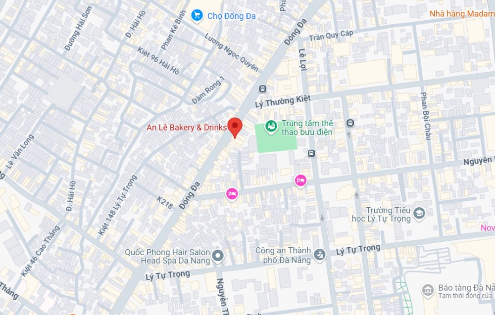 Top 11+ Quán Cafe Đẹp Tại Đà Nẵng Không Thể Bỏ Qua Năm 2025 21 Bản đồ hiển thị vị trí của một tiệm bánh và đồ uống trên đường Đống Đa, gần nhiều địa điểm khác.