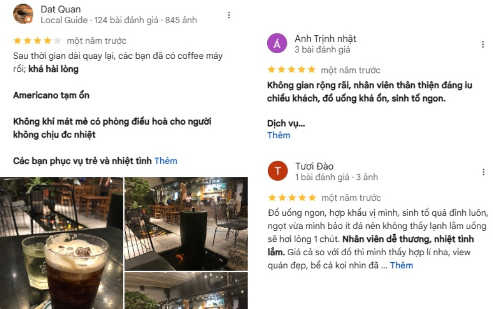Khám Phá Garden Coffee Đội Cấn: Không Gian Yên Tĩnh Giữa Lòng Thủ Đô 11 Ba đánh giá về quán cà phê với hình ảnh không gian và đồ uống, phản hồi tích cực từ khách hàng.