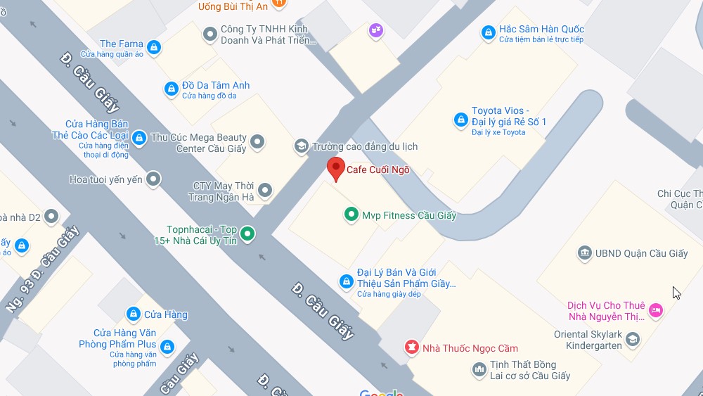Khám Phá Cà Phê Cuối Ngõ Cầu Giấy: Nét Bình Yên Giữa Lòng Hà Nội Náo Nhiệt 3 Bản đồ khu vực Cầu Giấy, Hà Nội với các địa điểm nổi bật như quán cà phê, cửa hàng, và trung tâm thể dục.