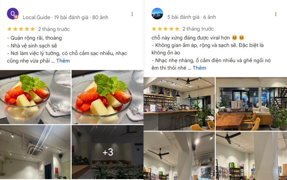 Khám Phá Top 10 Quán Cà Phê Yên Tĩnh Quận 3 Lý Tưởng Cho "Chạy Deadline" 7 Hình ảnh về hai bài đánh giá quán cà phê, với ảnh món tráng miệng và không gian nội thất quán.