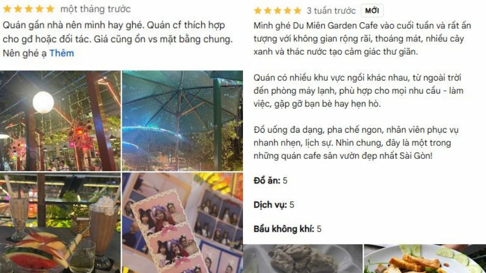 Khám Phá Du Miên Garden Cafe: Địa Điểm Độc Đáo Ngắm Sài Gòn Từ Trên Cao 9 Hình ảnh đánh giá quán cafe với nhiều khu vực ngồi, ánh sáng trang trí và thực đơn đồ uống đa dạng.