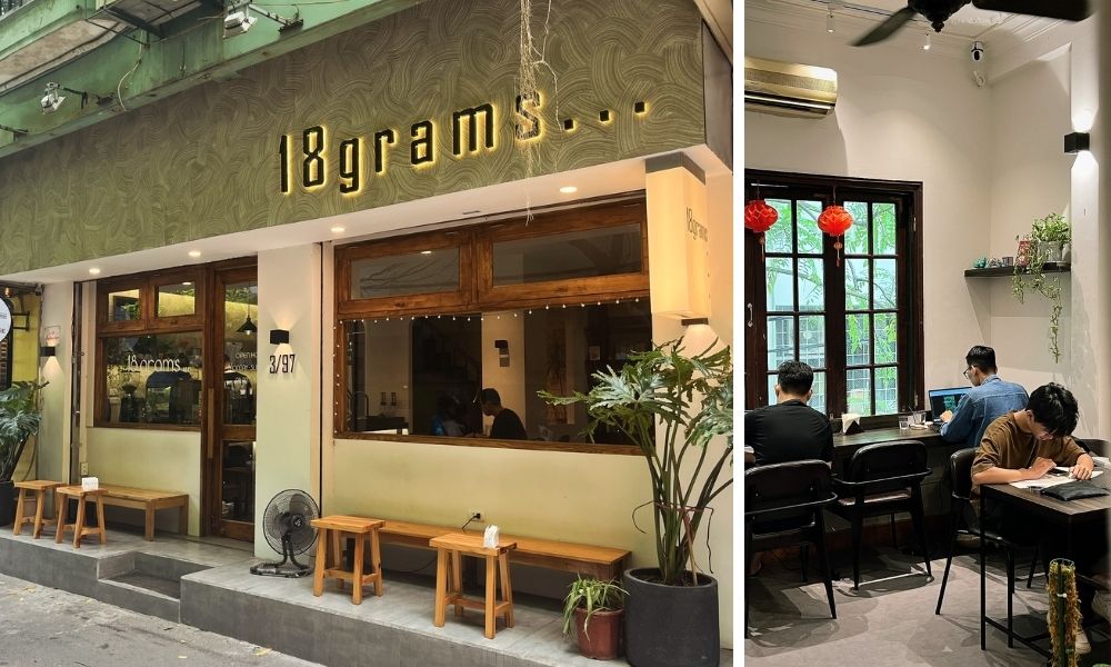 Khám Phá Top Quán Cafe Hấp Dẫn Trên Đường Nguyễn Chí Thanh - Điểm Đến Thú Vị 11 Quán cà phê với mặt tiền và không gian bên trong, khách hàng ngồi làm việc và thưởng thức đồ uống.