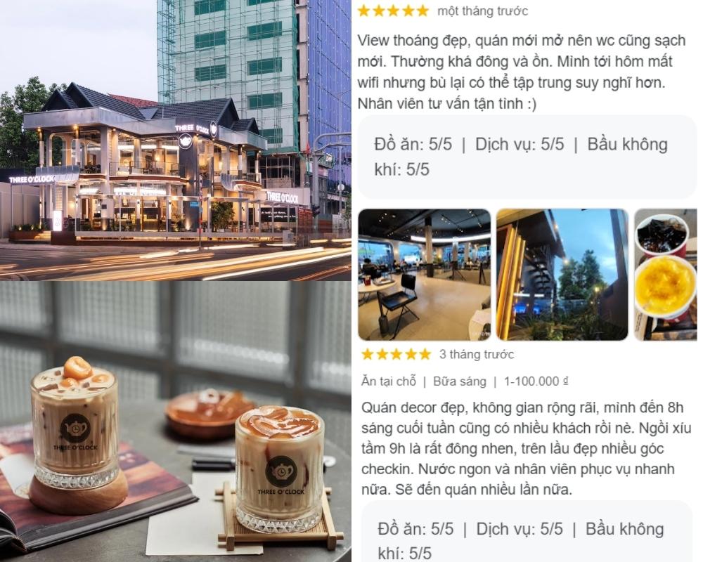 Khám Phá 8+ Quán Cafe Đêm Sài Gòn Đẹp Lung Linh Bạn Không Thể Bỏ Lỡ 4 Tòa nhà quán cà phê lớn, hiện đại với nội thất sang trọng và hai ly đồ uống trên bàn.
