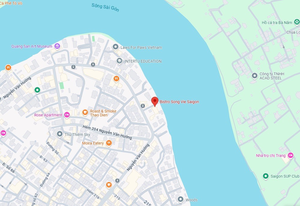 Khám Phá Những Quán Cafe View Sông Sài Gòn Đẹp Nhất Không Thể Bỏ Lỡ 16 Bản đồ khu vực ven sông Sài Gòn với các địa điểm nổi bật như nhà hàng và cửa hàng.