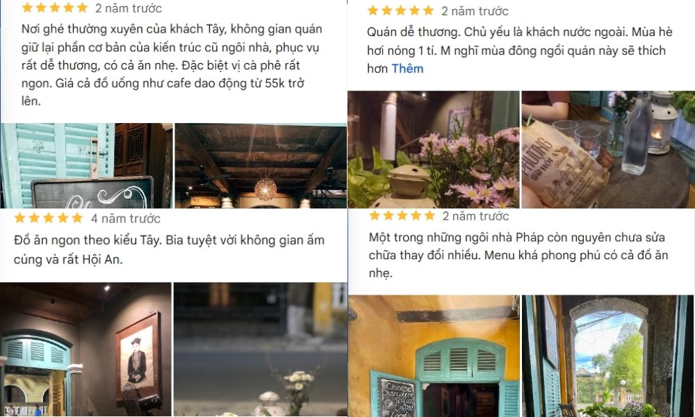 Khám Phá Hơn 10 Quán Cafe Đẹp Ở Hội An Cho Góc Sống Ảo Triệu Like 20 Hình ảnh hiển thị các đánh giá quán cà phê với không gian cổ điển và một số hình ảnh nội thất quán.