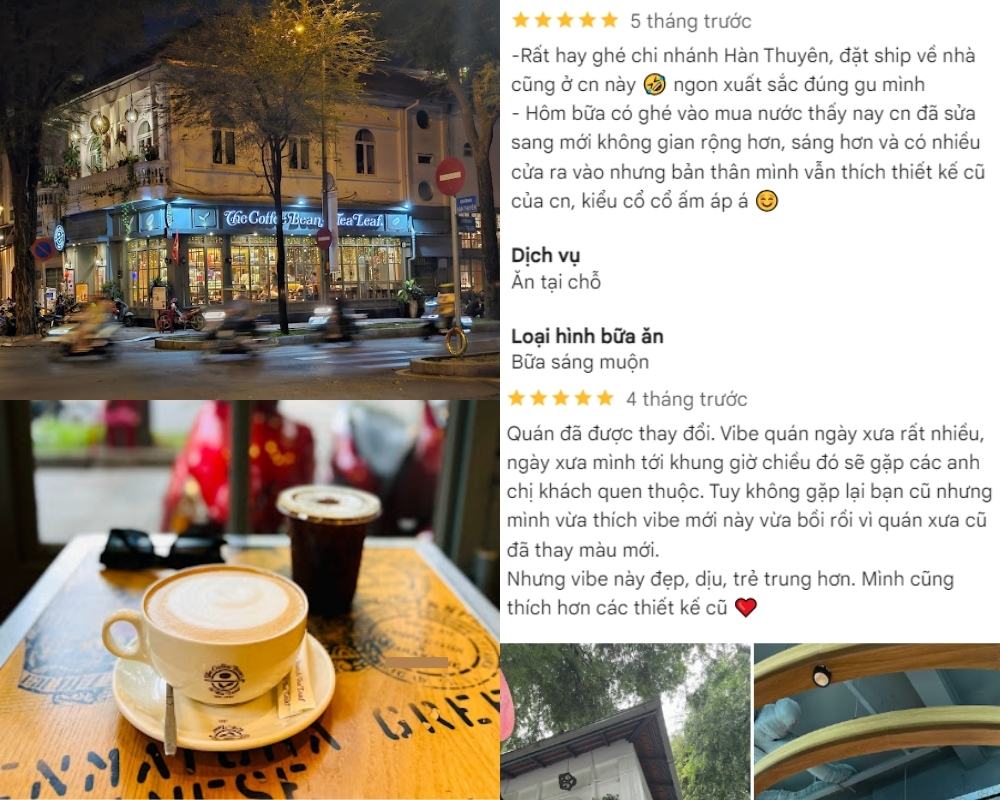 Khám Phá 8+ Quán Cafe Đêm Sài Gòn Đẹp Lung Linh Bạn Không Thể Bỏ Lỡ 8 Một quán cà phê góc phố vào buổi tối cùng hai ly cà phê trên bàn với nhận xét từ khách hàng.