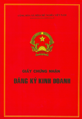 Bìa giấy chứng nhận đăng ký kinh doanh Việt Nam, nền đỏ với quốc huy và chữ màu vàng.