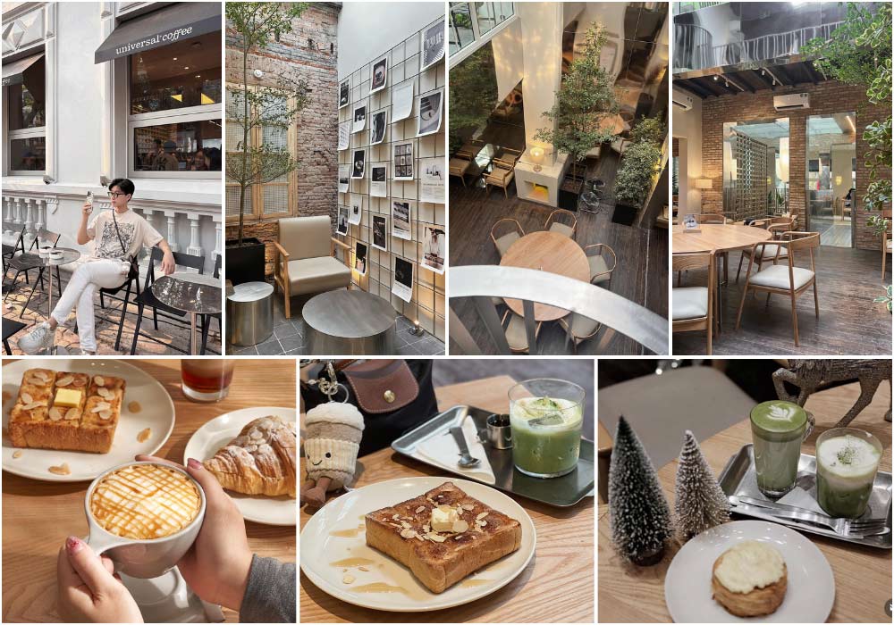 Khám Phá 8 Quán Cafe Lý Tưởng Trên Phố Phan Đình Phùng Cho Cuối Tuần Thư Giãn 6 Quán cà phê với không gian hiện đại, nội thất gỗ, đồ uống và bánh ngọt được bày trí tinh tế trên bàn.