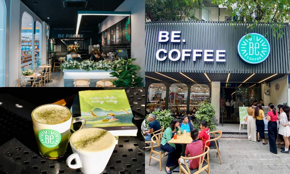 Khám Phá 14 Quán Cafe Hồ Tùng Mậu: Điểm Chill Lý Tưởng Tại Cầu Giấy 8 Quán cà phê với không gian nội thất hiện đại, đồ uống và khách hàng ngồi bên ngoài dưới tán cây.