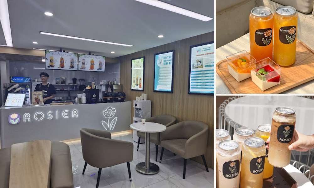 Khám Phá 14 Quán Cafe Hồ Tùng Mậu: Điểm Chill Lý Tưởng Tại Cầu Giấy 19 Quán cà phê với quầy pha chế, bàn ghế; đồ uống và món tráng miệng trên khay gỗ.