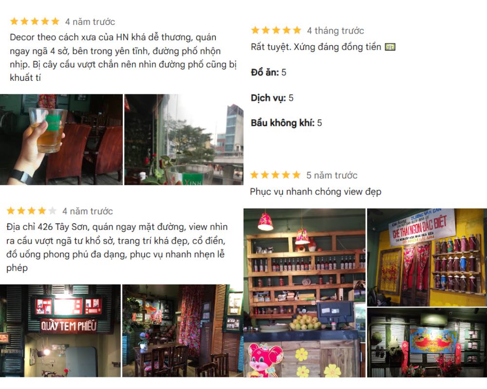 Khám Phá 12+ Quán Cafe Đẹp Ở Tây Sơn Với Đồ Uống Ngon 15 Hình ảnh đánh giá quán cà phê với không gian cổ điển, đồ uống và dịch vụ được khen ngợi, có view nhìn ra ngoài phố.