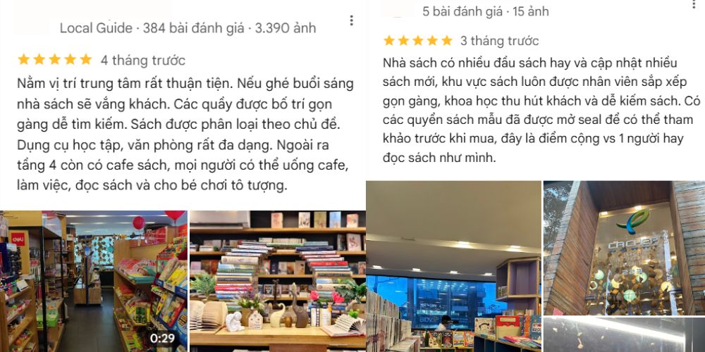 Khám Phá Top Quán Cafe Sách Hot Nhất Quận 1 Bạn Không Thể Bỏ Lỡ Năm Nay 12 Các đánh giá về một nhà sách với hình ảnh bên trong, bao gồm kệ sách và không gian trưng bày.