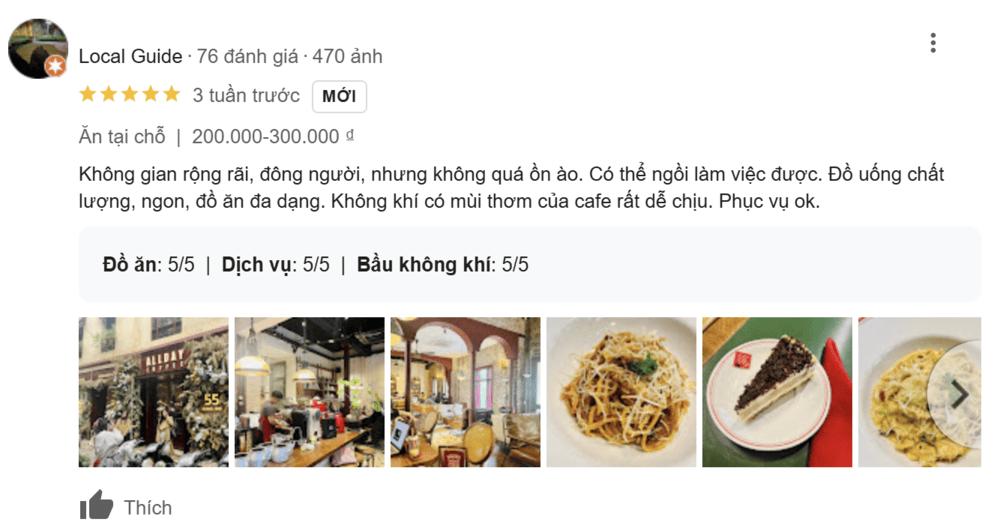 Khám Phá Top 10+ Quán Cafe Quán Thánh Lý Tưởng cho Hẹn Hò, Làm Việc và Thư Giãn 22 Đánh giá quán cà phê với hình ảnh món ăn và không gian nội thất, bao gồm mì Ý và bánh ngọt.