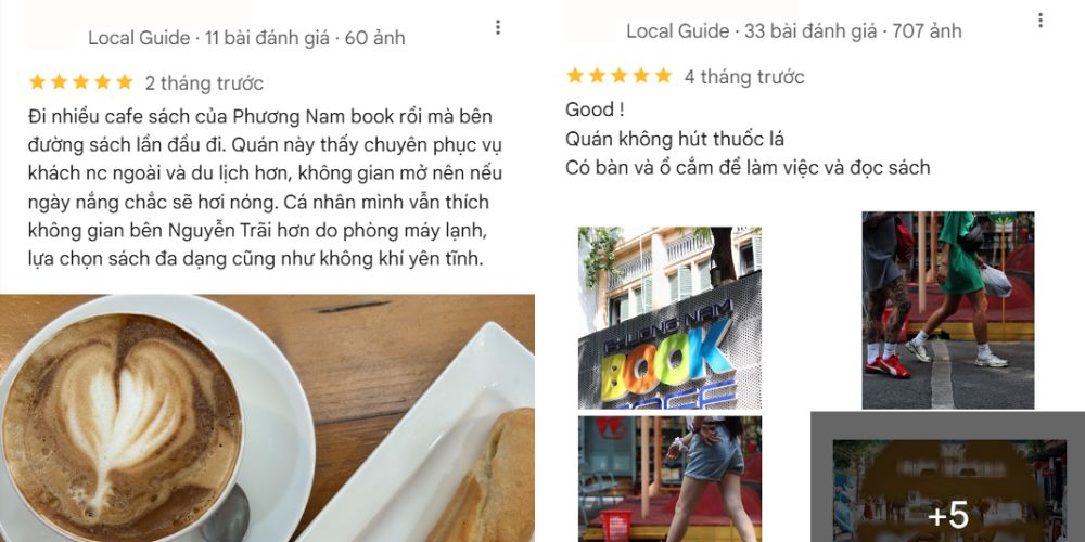 Khám Phá Top Quán Cafe Sách Hot Nhất Quận 1 Bạn Không Thể Bỏ Lỡ Năm Nay 4 Đánh giá quán cà phê sách với hình ảnh ly cà phê và bảng hiệu ngoài trời.