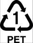 Biểu tượng tái chế với số 1 bên trong tam giác mũi tên, chữ "PET" bên dưới.