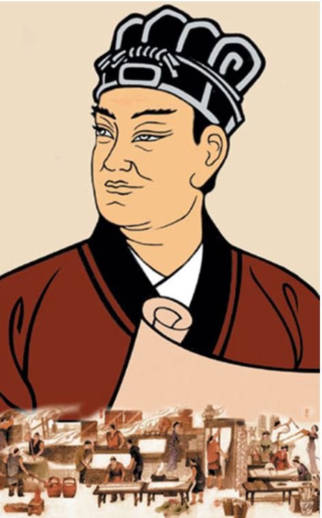 Bức tranh minh họa một người đ&agrave;n &ocirc;ng đội mũ truyền thống, mặc &aacute;o cổ trang, với cảnh sinh hoạt xưa ở ph&iacute;a dưới.