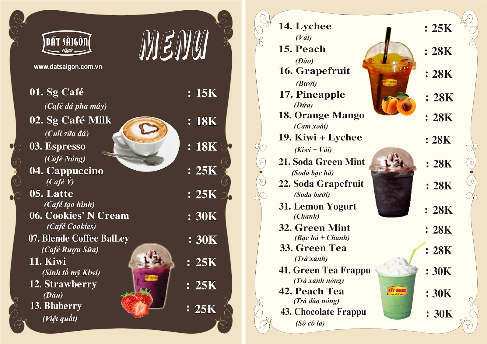 menu quan cafe