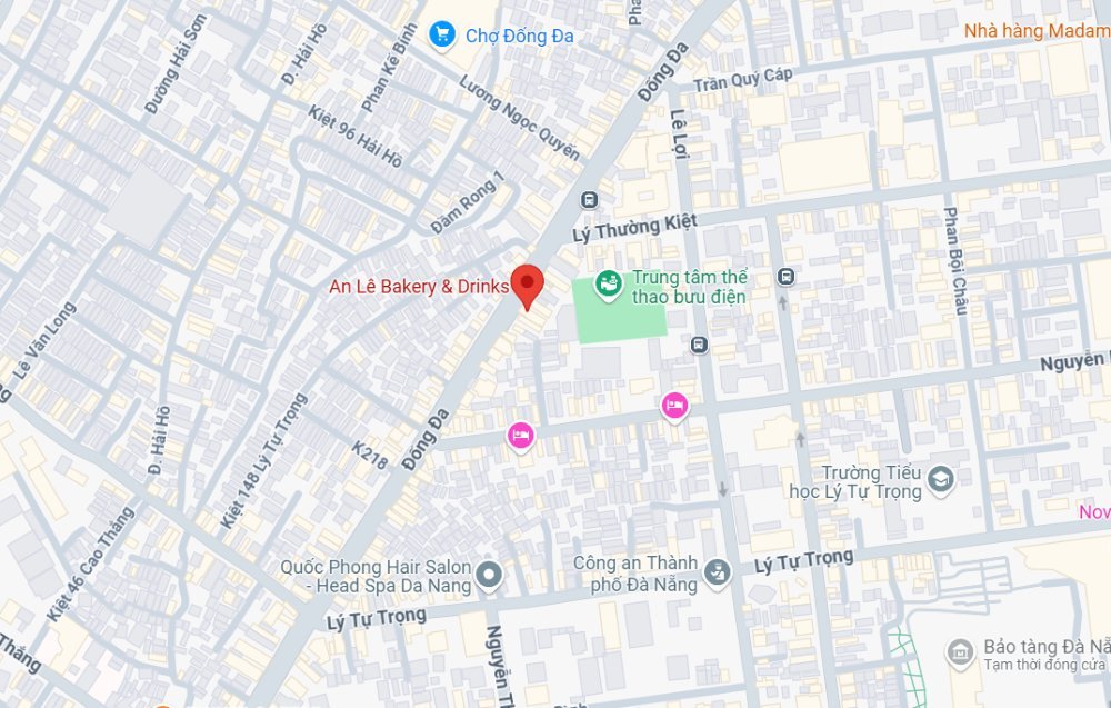a3a068e4-cafe-da-nang-18 Bản đồ khu vực Đống Đa, Đà Nẵng, với các địa điểm và đường phố được đánh dấu.