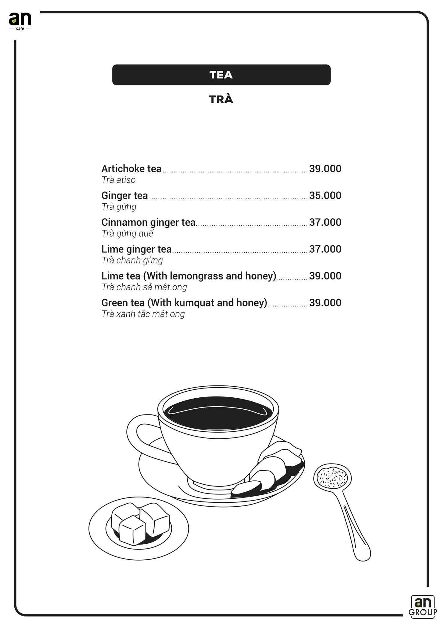 an-coffee-chon-binh-yen-xanh-tham-cho-nhung-tam-hon-mong-manh-06-1635285345 Thực đơn đồ uống quán trà với các loại trà và giá tiền bằng tiếng Việt.