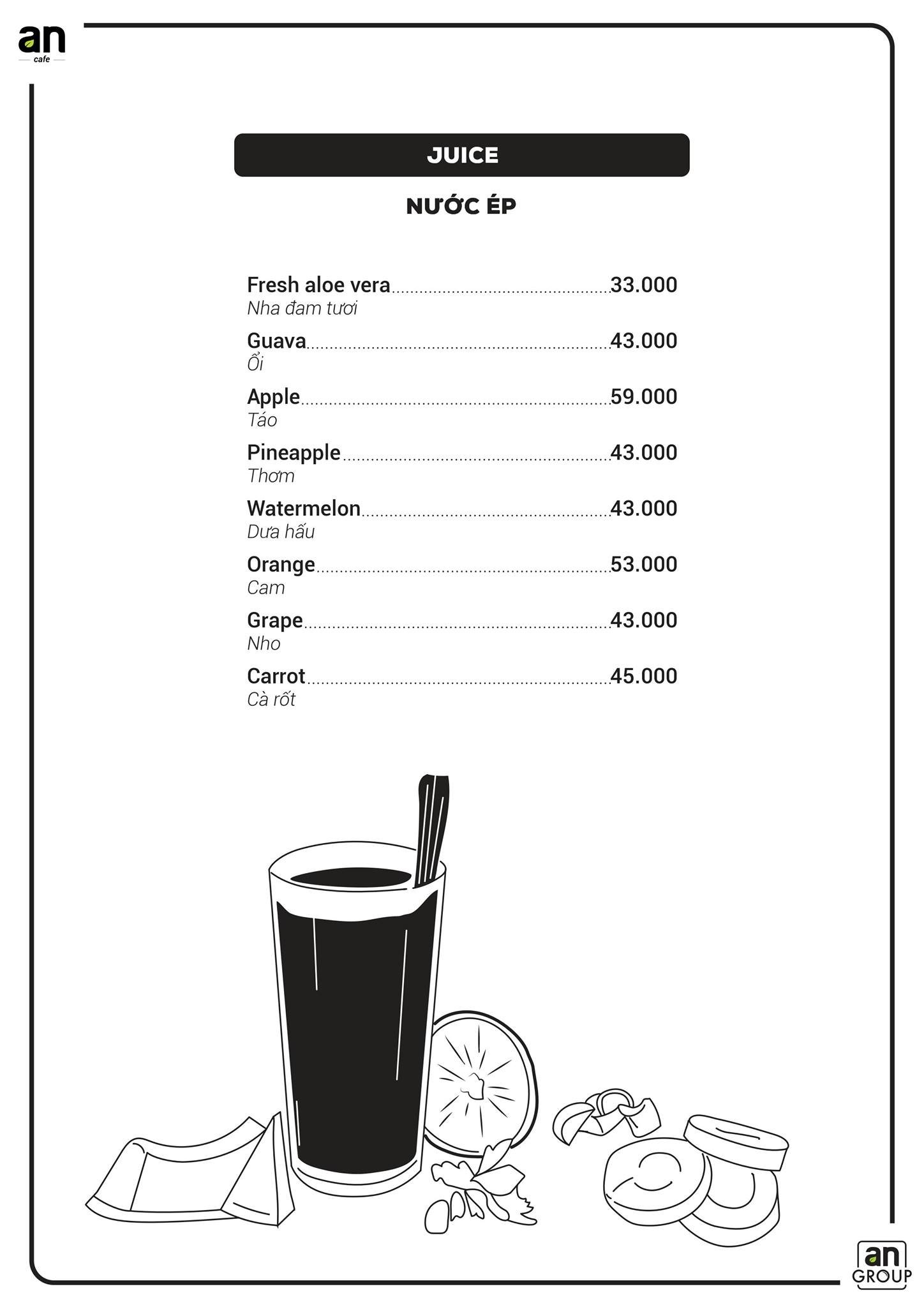 an-coffee-chon-binh-yen-xanh-tham-cho-nhung-tam-hon-mong-manh-07-1635285345 Thực đơn nước ép với giá cả và hình minh họa ly nước ép cùng trái cây và nha đam.